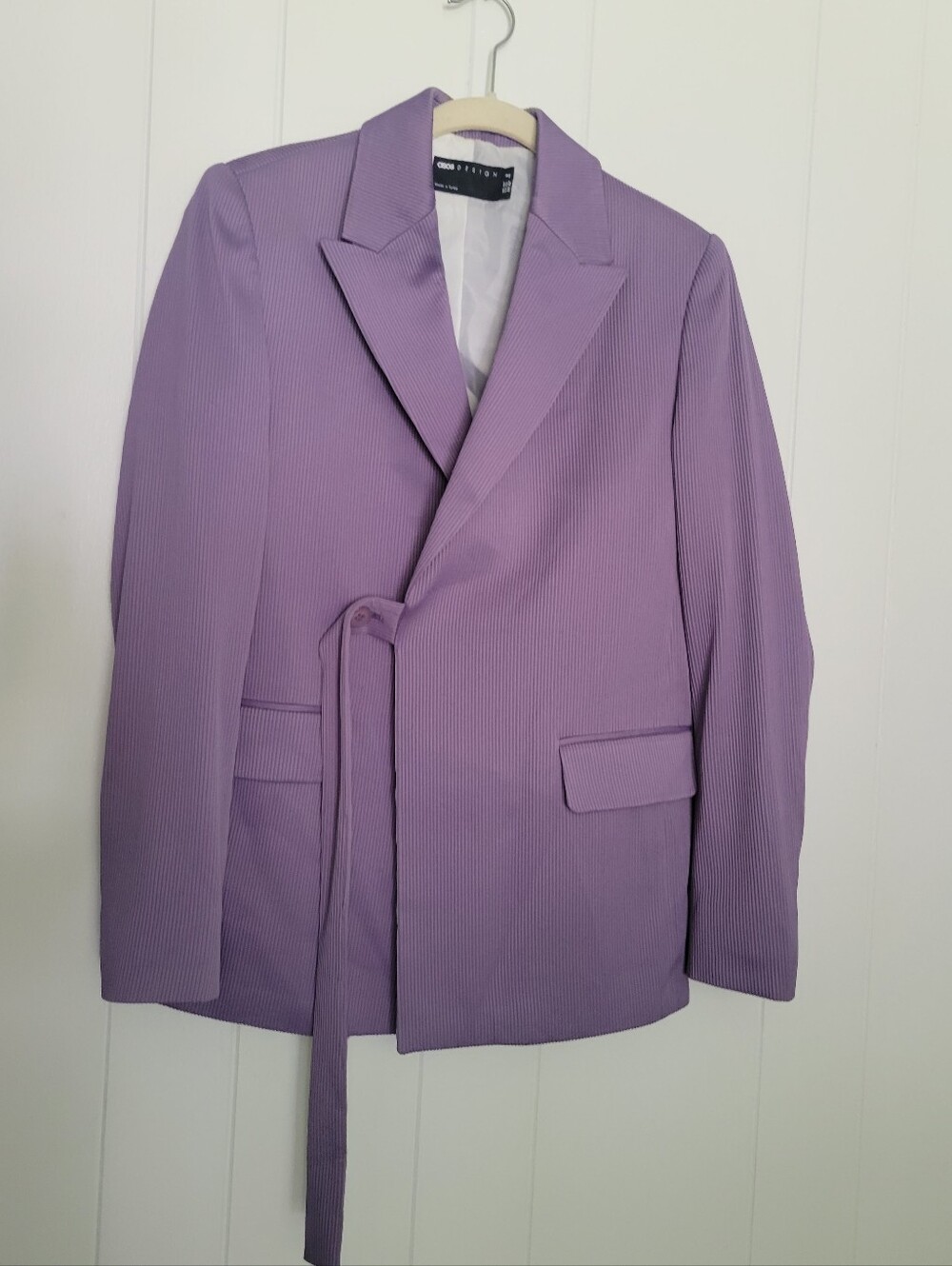 Asos Design Mens Plisse Suit Coat Blazer Jacket Lilac Purple 32" Regular Fit